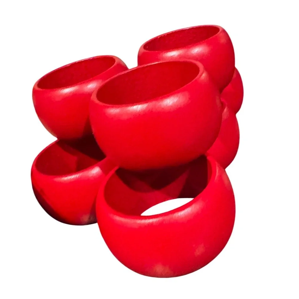 Vintage Vermont Hardwood Wooden Napkin Rings Red Set of 12 New Christmas Holiday